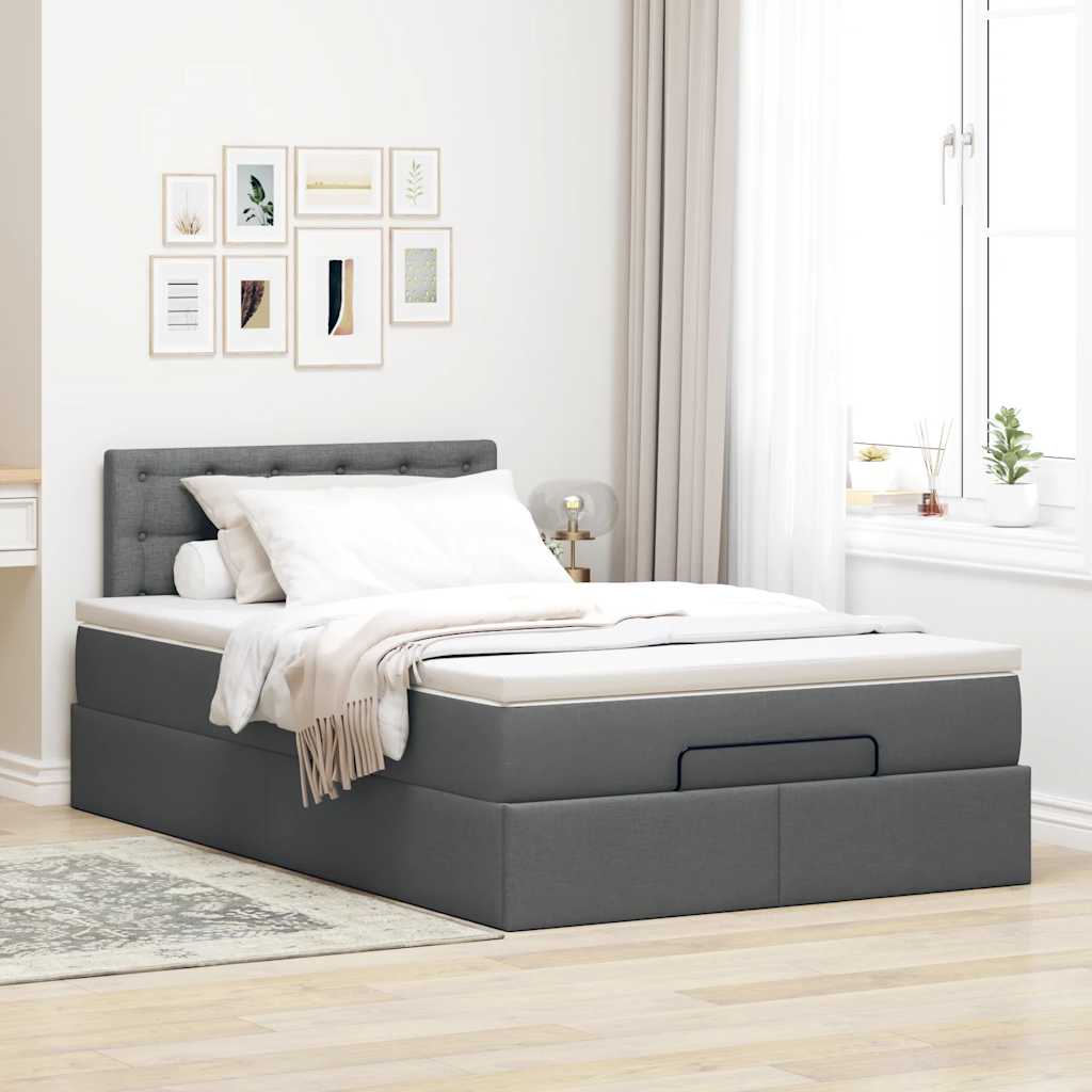 Pouf Letto con Materasso Grigio Scuro 120x190 cm in Tessuto