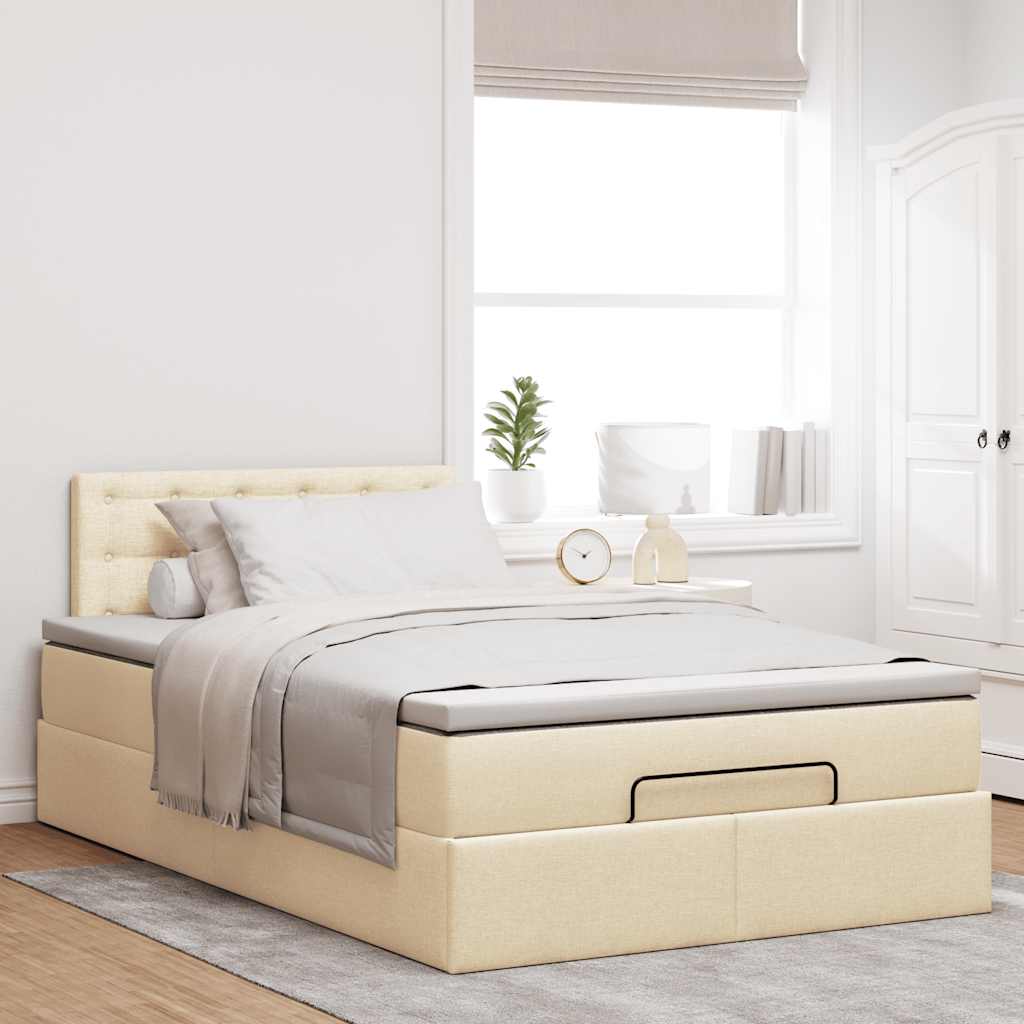 Struttura Letto Pouf con Materasso Crema 120x190 cm in Tessuto