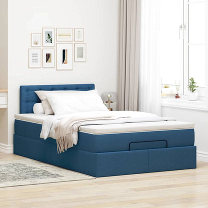 Struttura Letto Pouf con Materasso Blu 120x190 cm in Tessuto