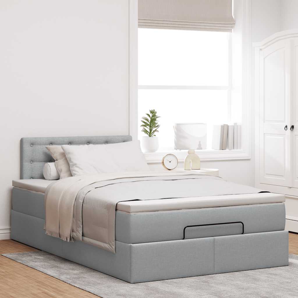 Pouf Letto con Materasso Grigio Chiaro 120x200 cm in Tessuto