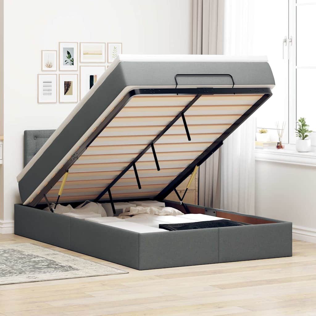 Pouf Letto con Materasso Grigio Scuro 120x200 cm in Tessuto - homemem39