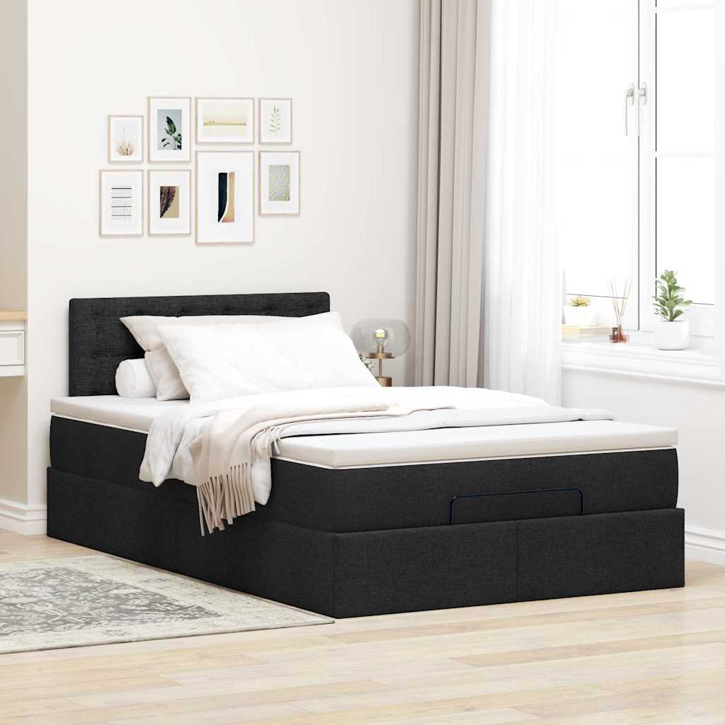 Pouf Letto con Materasso Nero 120x200 cm in Tessuto - homemem39