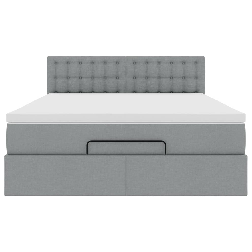 Pouf Letto con Materasso Grigio Chiaro 140x190 cm in Tessuto