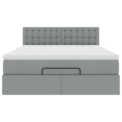 Pouf Letto con Materasso Grigio Chiaro 140x190 cm in Tessuto