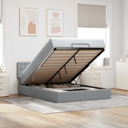 Pouf Letto con Materasso Grigio Chiaro 140x190 cm in Tessuto
