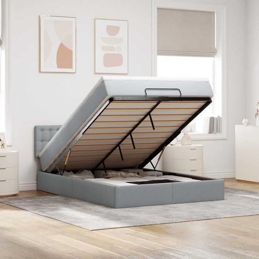 Pouf Letto con Materasso Grigio Chiaro 140x190 cm in Tessuto