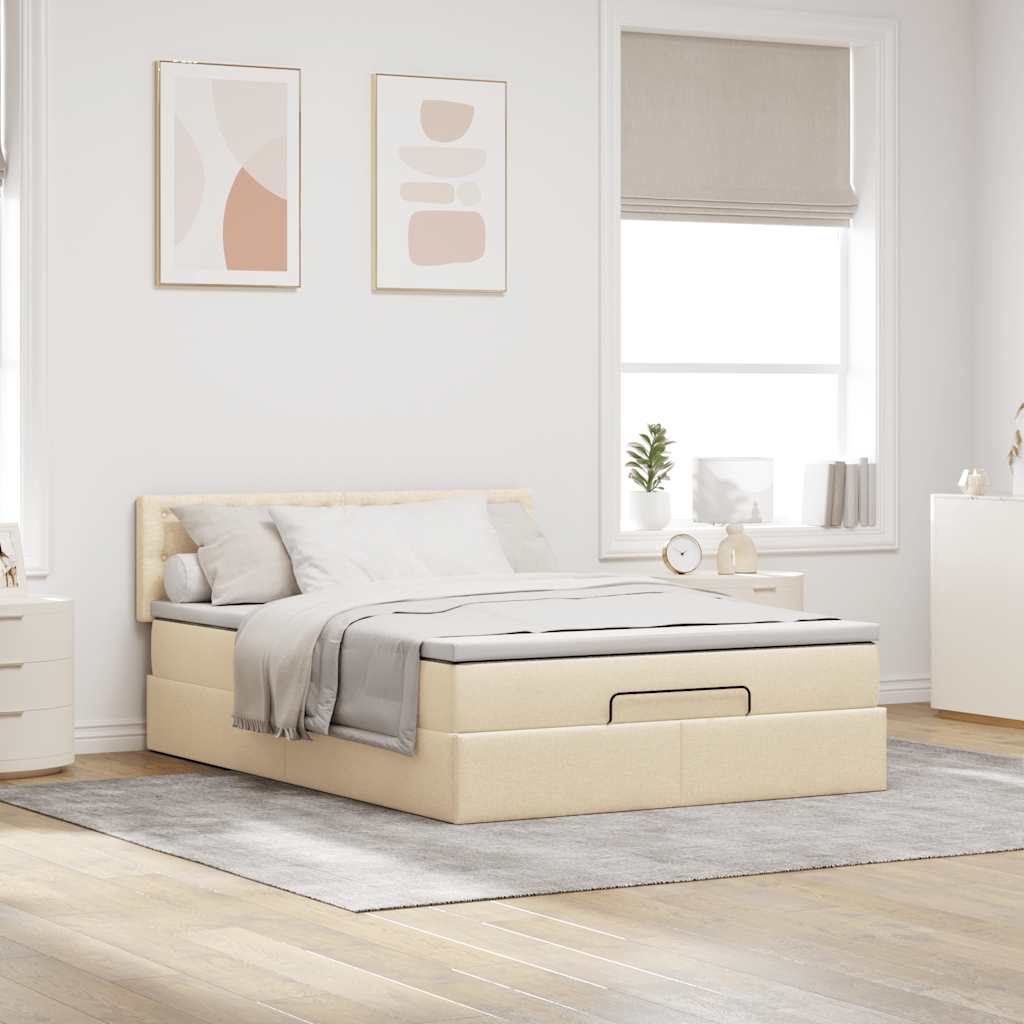 Pouf Letto con Materasso Crema 140x190 cm in Tessuto | homemem39
