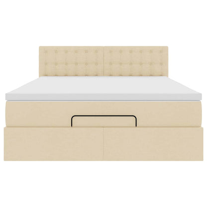 Pouf Letto con Materasso Crema 140x190 cm in Tessuto