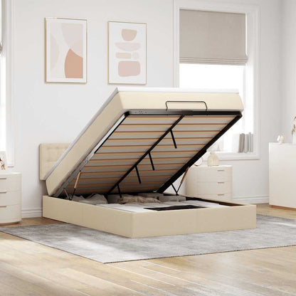 Pouf Letto con Materasso Crema 140x190 cm in Tessuto