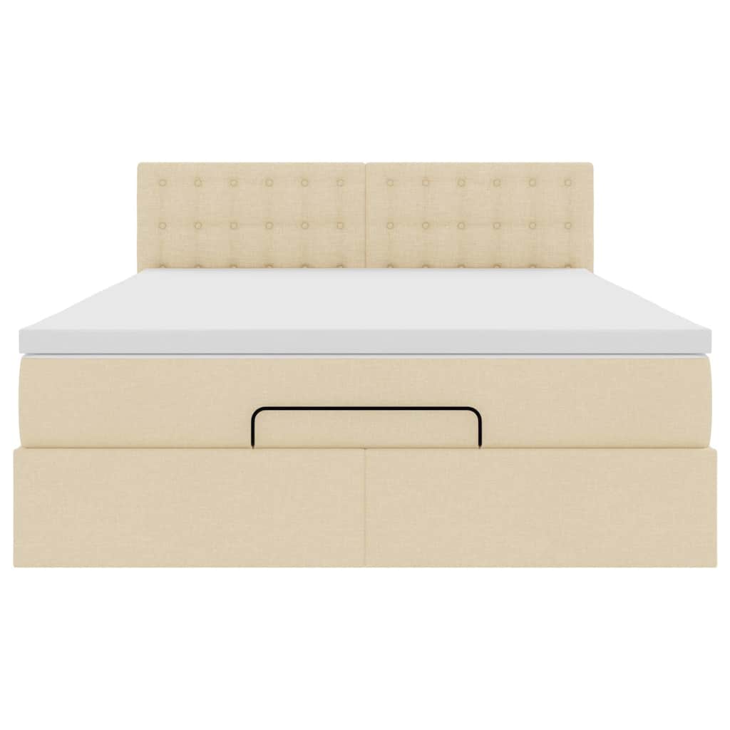 Pouf Letto con Materasso Crema 140x200 cm in Tessuto