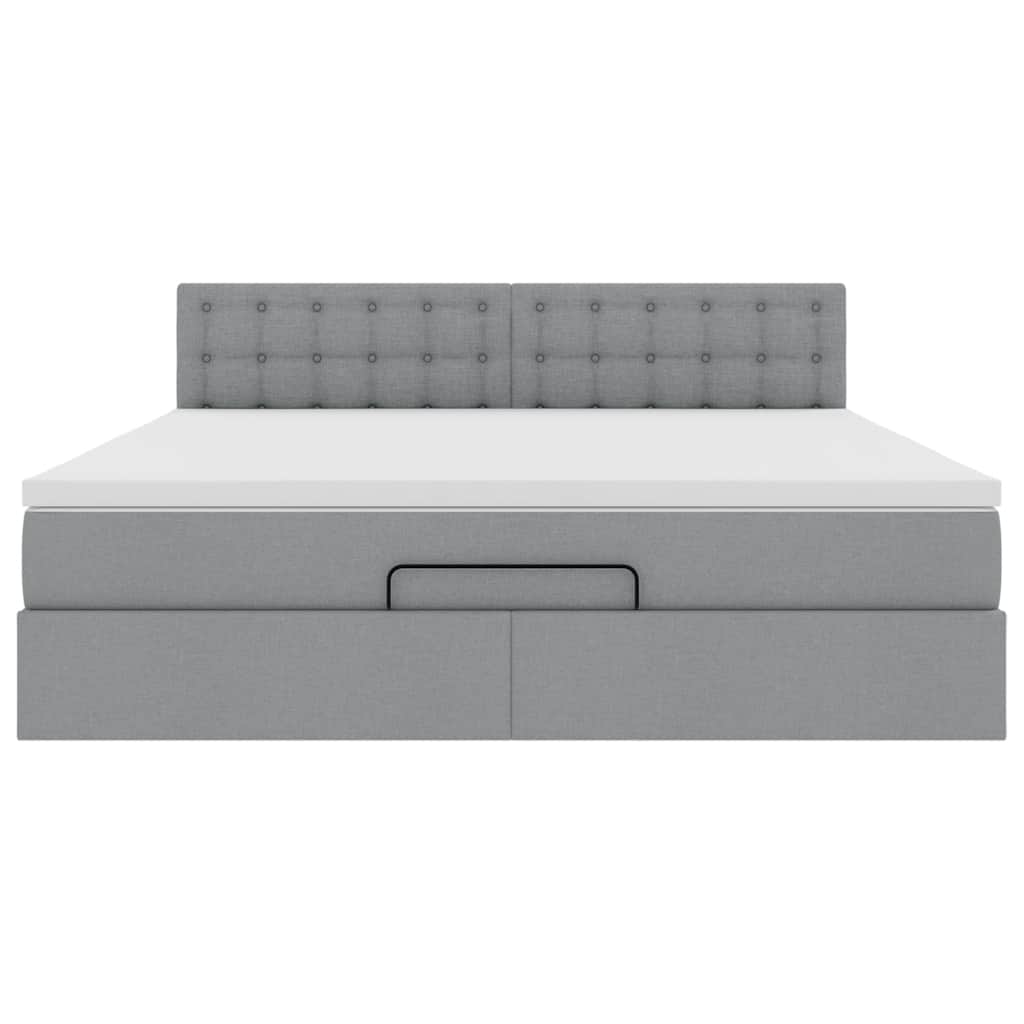 Pouf Letto con Materasso Grigio Chiaro 160x200 cm in Tessuto