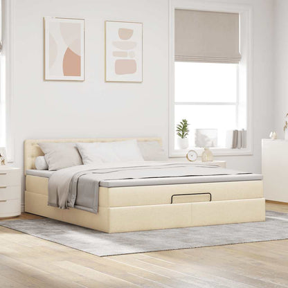 Struttura Letto Pouf con Materasso Crema 160x200 cm in Tessuto | homemem39