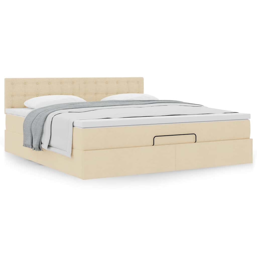 Struttura Letto Pouf con Materasso Crema 160x200 cm in Tessuto | homemem39