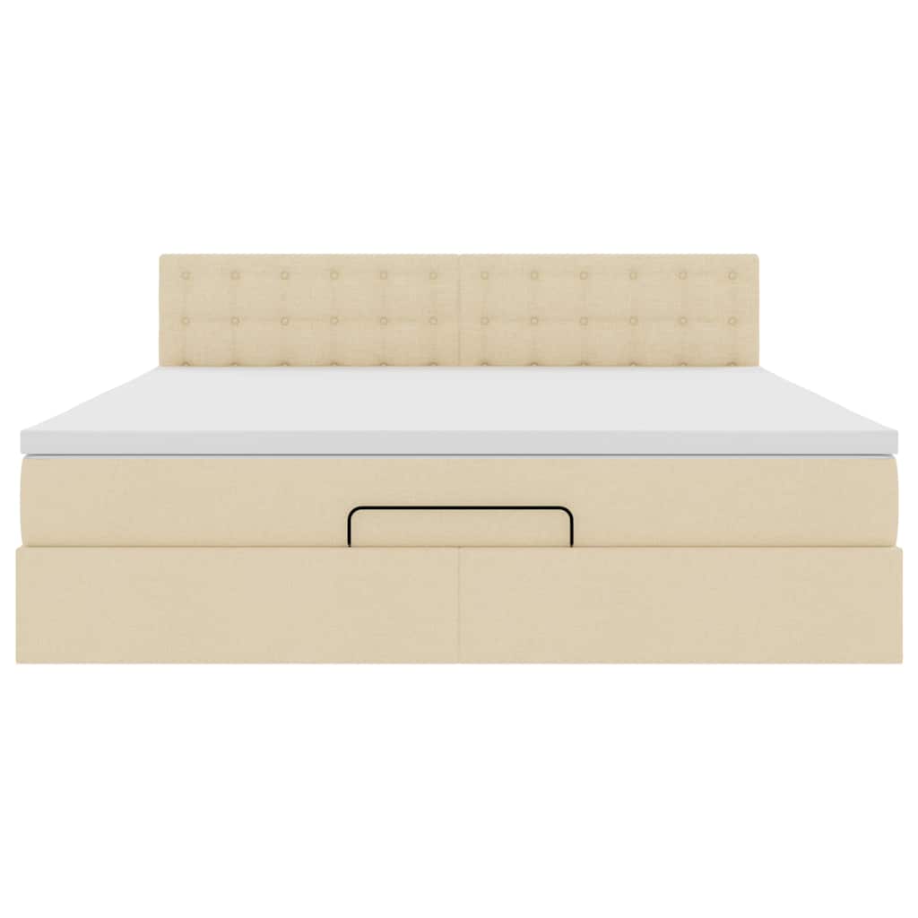 Struttura Letto Pouf con Materasso Crema 160x200 cm in Tessuto | homemem39