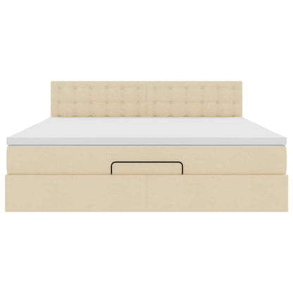 Struttura Letto Pouf con Materasso Crema 160x200 cm in Tessuto | homemem39