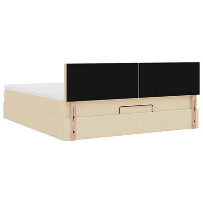 Struttura Letto Pouf con Materasso Crema 160x200 cm in Tessuto | homemem39
