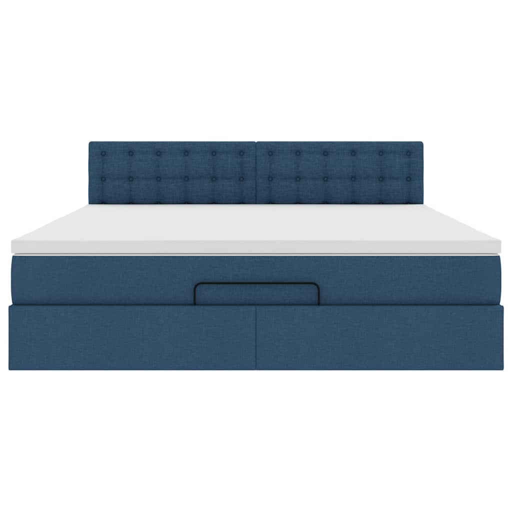 Struttura Letto Pouf con Materasso Blu 160x200 cm in Tessuto