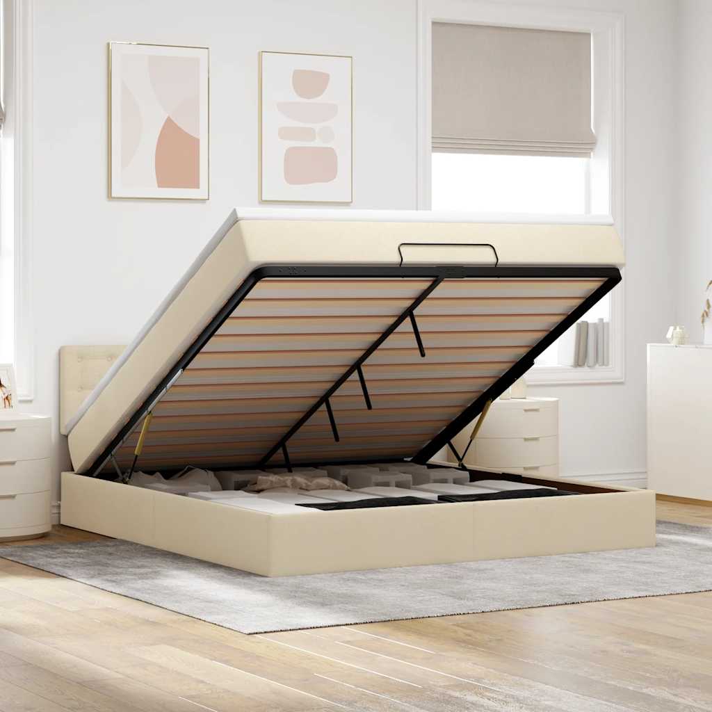 Struttura Letto Pouf con Materasso Crema 180x200 cm in Tessuto | homemem39