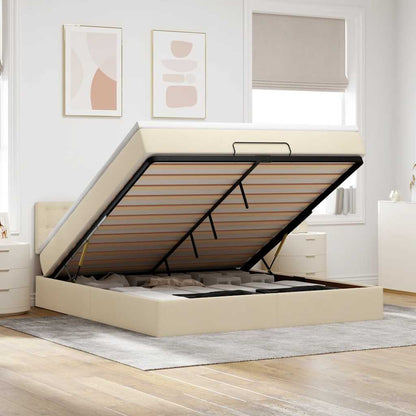 Struttura Letto Pouf con Materasso Crema 180x200 cm in Tessuto | homemem39