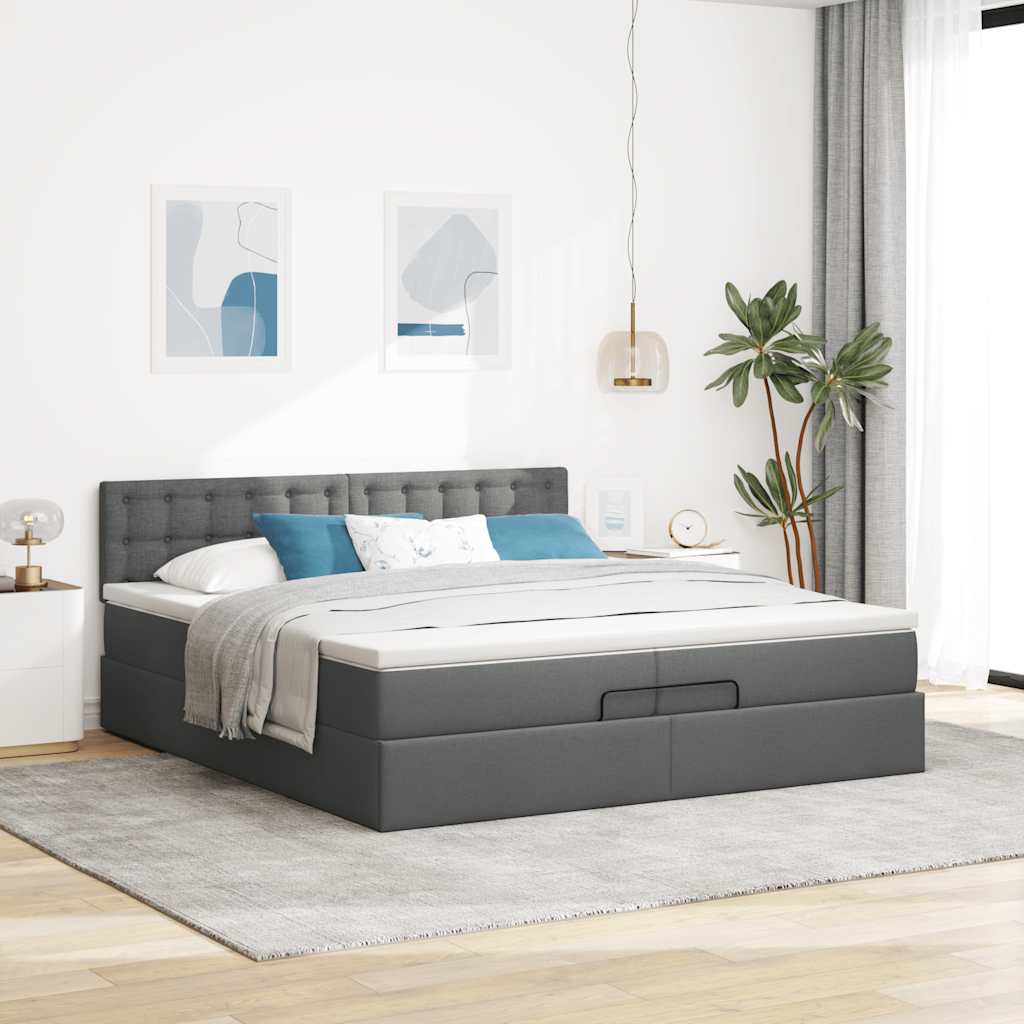 Struttura Letto Pouf con Materasso 200x200 cm in Tessuto | homemem39