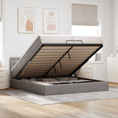 Struttura Letto Pouf con Materasso Tortora 200x200 cm Tessuto | homemem39