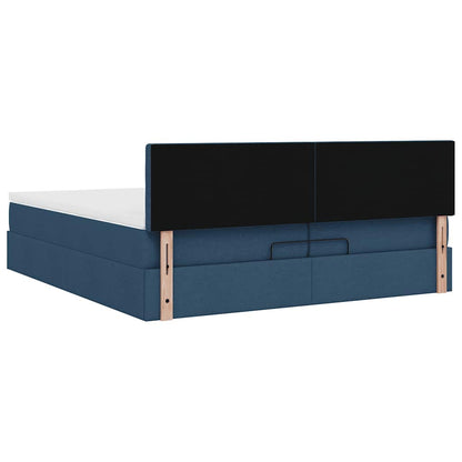 Struttura Letto Pouf con Materasso Blu 200x200 cm in Tessuto