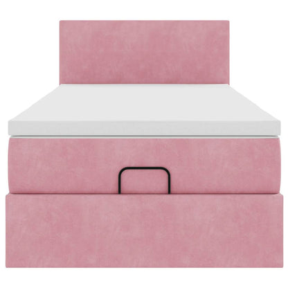 Struttura Letto Pouf con Materasso Rosa 80x200 cm Velluto