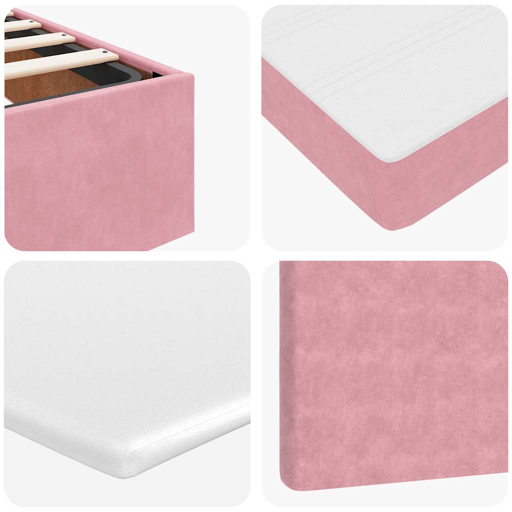 Struttura Letto Pouf con Materasso Rosa 80x200 cm Velluto