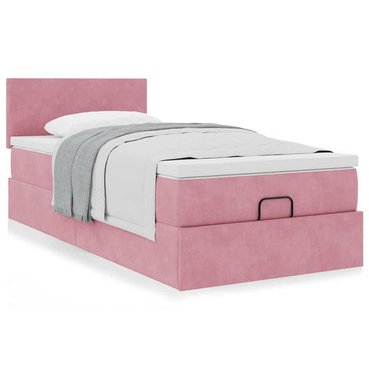 Struttura Letto Pouf con Materasso Rosa 80x200 cm Velluto