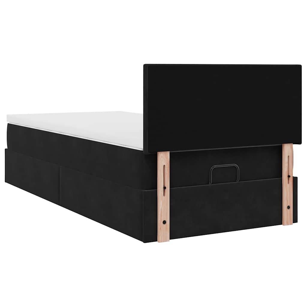 Struttura Letto Pouf con Materasso Nero 90x190 cm in Velluto