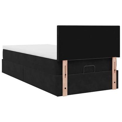Struttura Letto Pouf con Materasso Nero 90x190 cm in Velluto