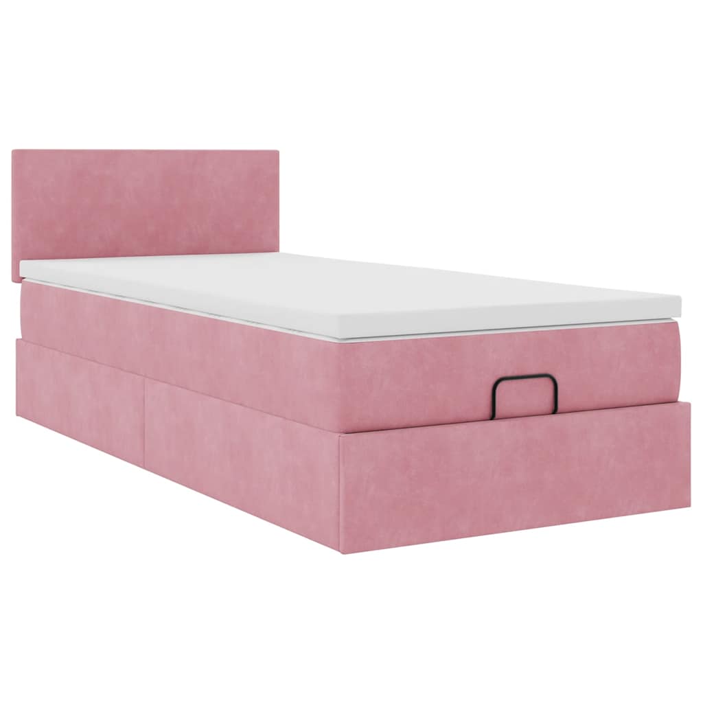 Struttura Letto Pouf con Materasso Rosa 90x190 cm in Velluto