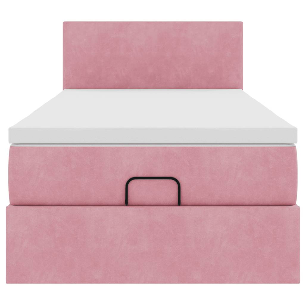 Struttura Letto Pouf con Materasso Rosa 90x190 cm in Velluto