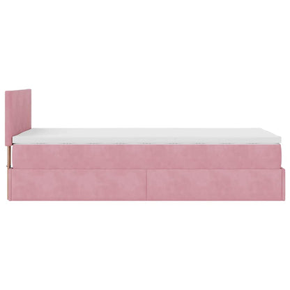 Struttura Letto Pouf con Materasso Rosa 90x190 cm in Velluto