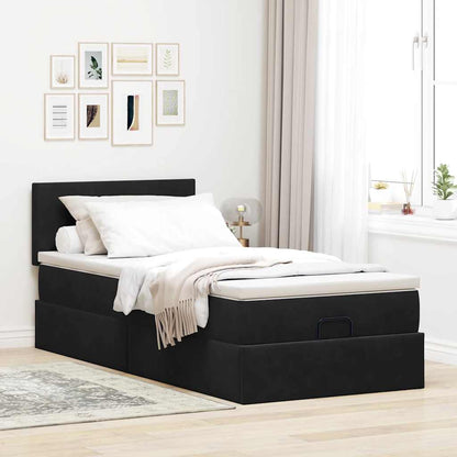 Struttura Letto Pouf con Materasso Nero 90x200 cm in Velluto