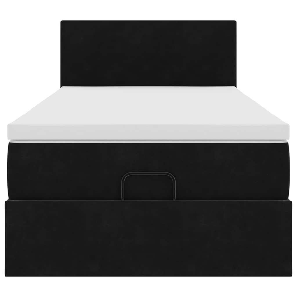 Struttura Letto Pouf con Materasso Nero 90x200 cm in Velluto