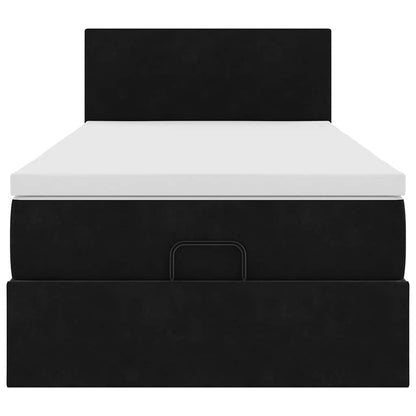 Struttura Letto Pouf con Materasso Nero 90x200 cm in Velluto