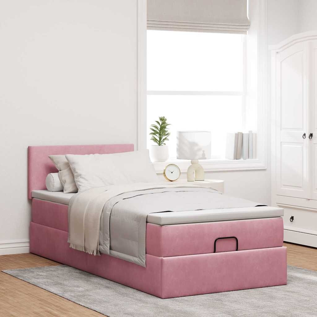Struttura Letto Pouf con Materasso Rosa 90x200 cm in Velluto - homemem39