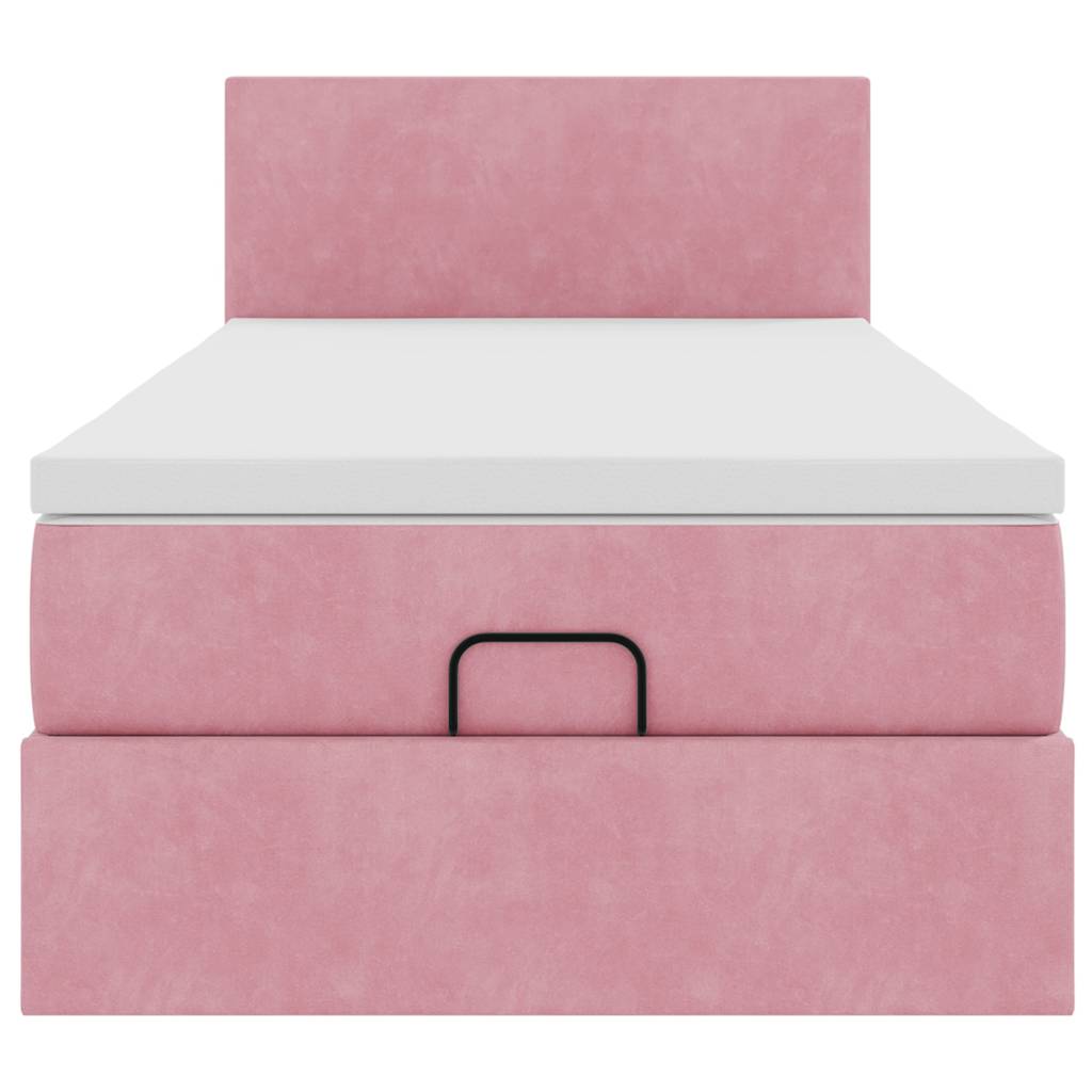 Struttura Letto Pouf con Materasso Rosa 90x200 cm in Velluto