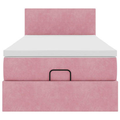Struttura Letto Pouf con Materasso Rosa 90x200 cm in Velluto