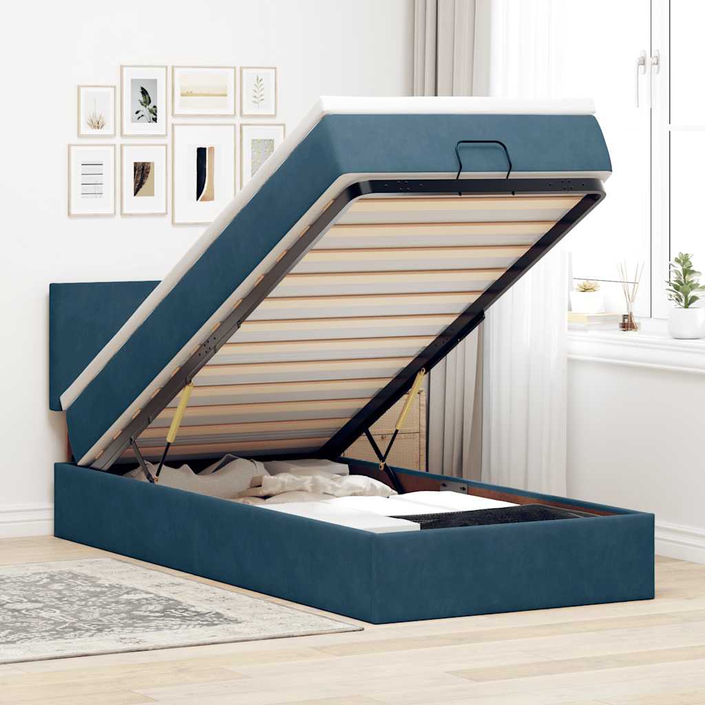 Struttura Letto Pouf con Materasso in Velluto