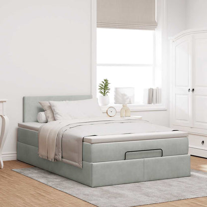 Pouf Letto con Materasso Grigio Chiaro 120x190 cm in Velluto