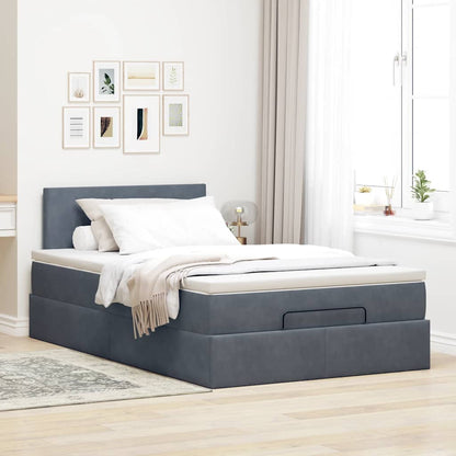 Pouf Letto con Materasso Grigio Scuro 120x190 cm Velluto