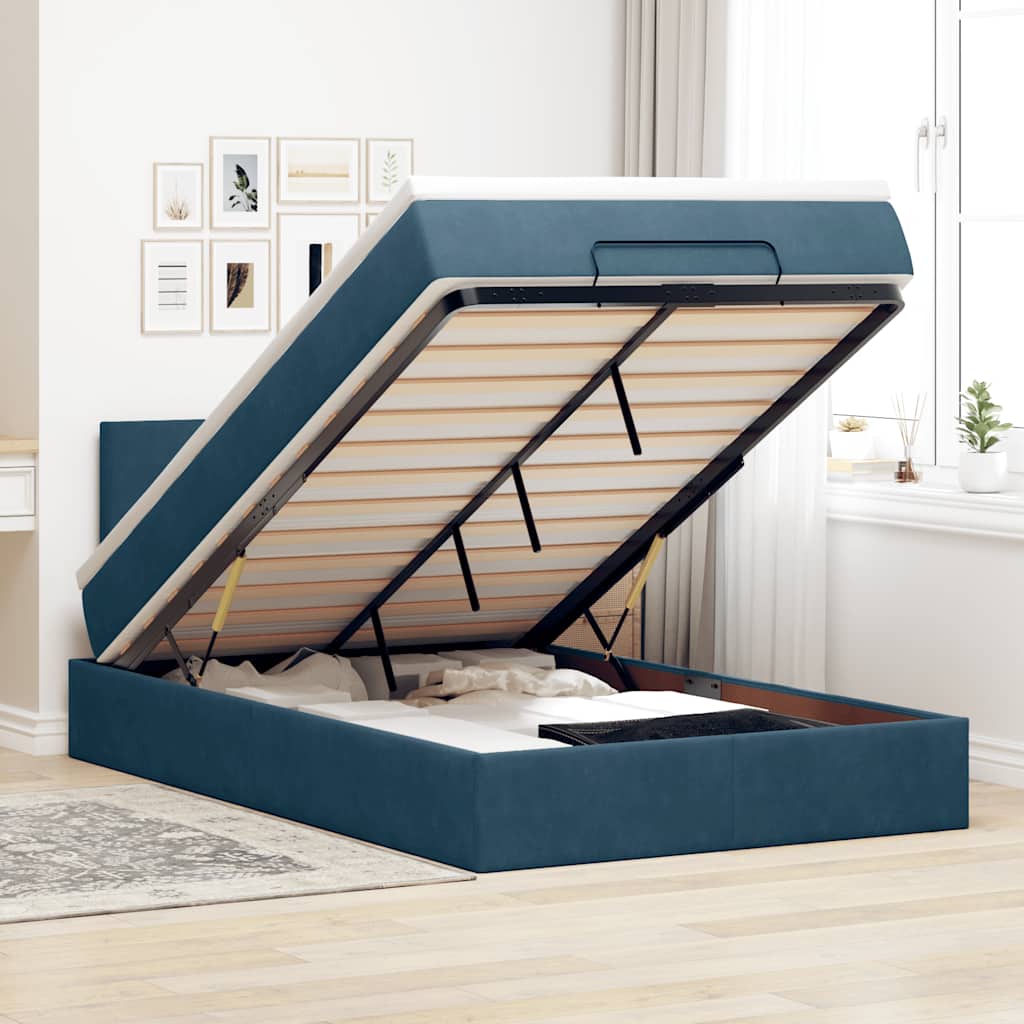 Pouf Letto con Materasso Blu Scuro 120x190 cm Velluto