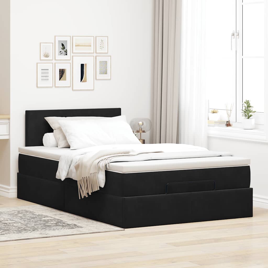 Struttura Letto Pouf con Materasso Nero 120x200 cm Velluto - homemem39
