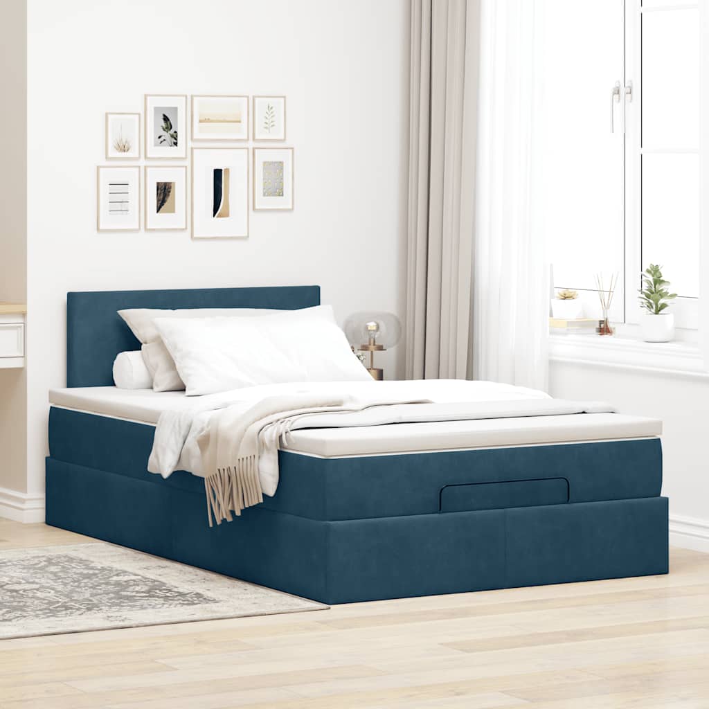 Struttura Letto Pouf con Materasso Blu Scuro 120x200 cm Velluto | homemem39