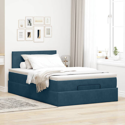 Struttura Letto Pouf con Materasso Blu Scuro 120x200 cm Velluto | homemem39