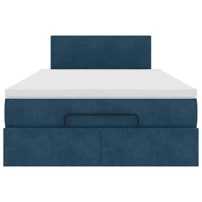 Struttura Letto Pouf con Materasso Blu Scuro 120x200 cm Velluto
