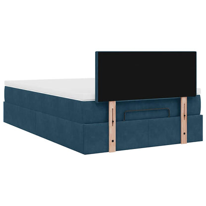 Struttura Letto Pouf con Materasso Blu Scuro 120x200 cm Velluto
