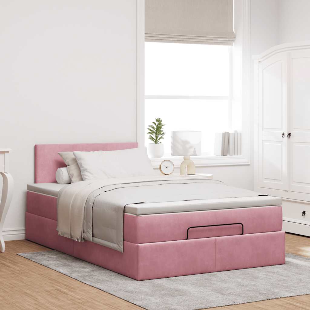 Struttura Letto Pouf con Materasso Rosa 120x200 cm Velluto